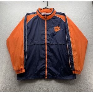 VTG Clemson Tigers Logo Athletic Windbreaker Mens Large Spellout Hidden Hood Paw